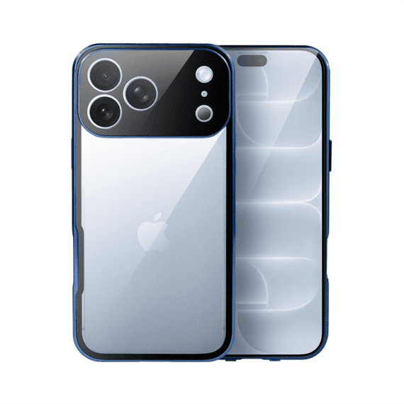 obudowa do iphone 18 pro max, podwójna szyba i aluminium 360° przód + tył magnetyczna, z osłoną aparatu i szkłem prywatyzującym, granatowa