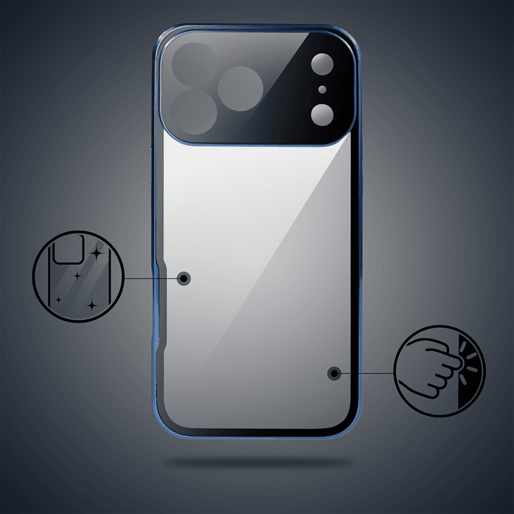 obudowa do iphone 18 pro max, podwójna szyba i aluminium 360° przód + tył magnetyczna, z osłoną aparatu i szkłem prywatyzującym, granatowa
