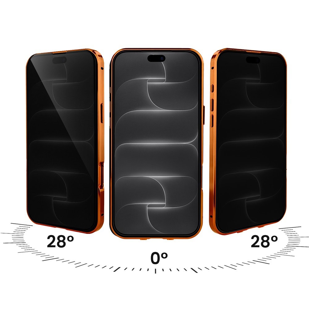 Obudowa do iPhone 18 Pro Max, podwójna szyba i aluminium 360° przód + tył magnetyczna, z osłoną aparatu i szkłem prywatyzującym, pomarańczowa (2) obudowa do iphone 18 pro max, podwójna szyba i aluminium 360° przód + tył magnetyczna, z osłoną aparatu i szkłem prywatyzującym, pomarańczowa