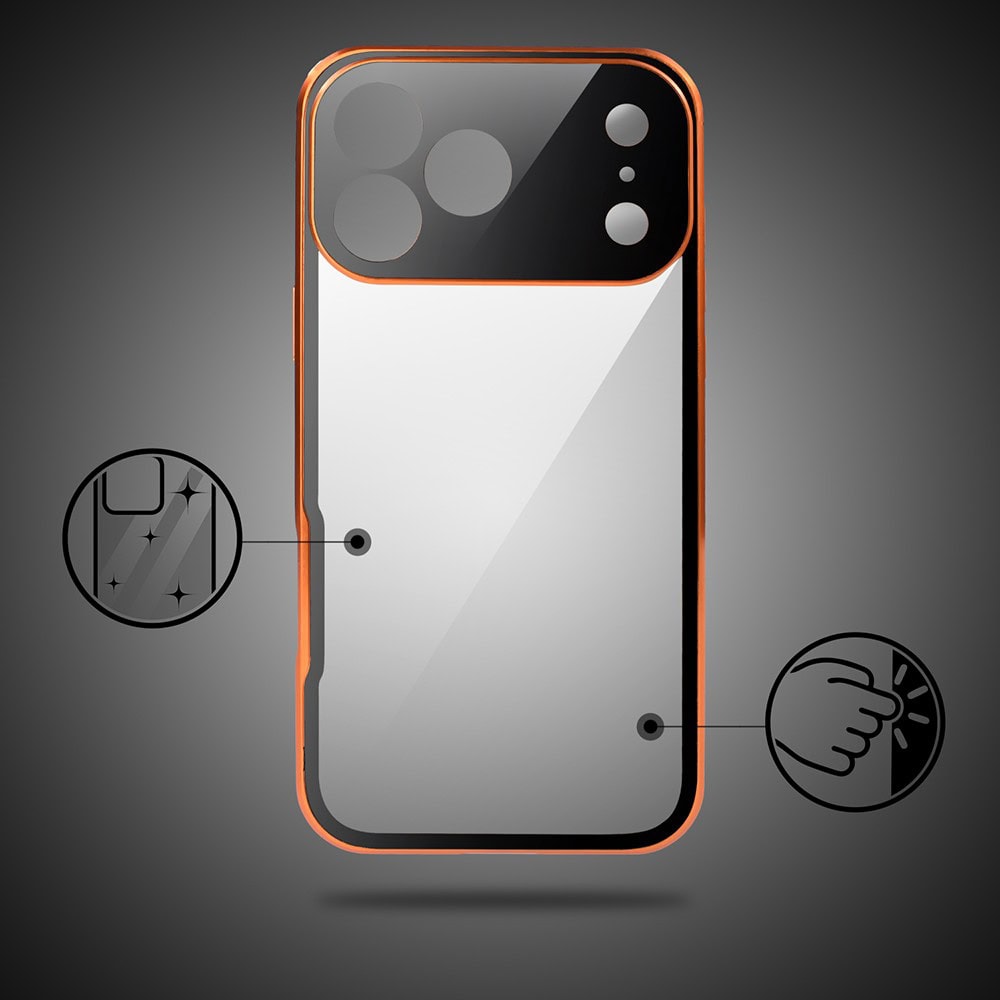 Obudowa do iPhone 18 Pro Max, podwójna szyba i aluminium 360° przód + tył magnetyczna, z osłoną aparatu i szkłem prywatyzującym, pomarańczowa (6) obudowa do iphone 18 pro max, podwójna szyba i aluminium 360° przód + tył magnetyczna, z osłoną aparatu i szkłem prywatyzującym, pomarańczowa