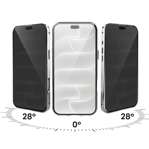 obudowa do iphone 18 pro max, podwójna szyba i aluminium 360° przód + tył magnetyczna, z osłoną aparatu i szkłem prywatyzującym, srebrna