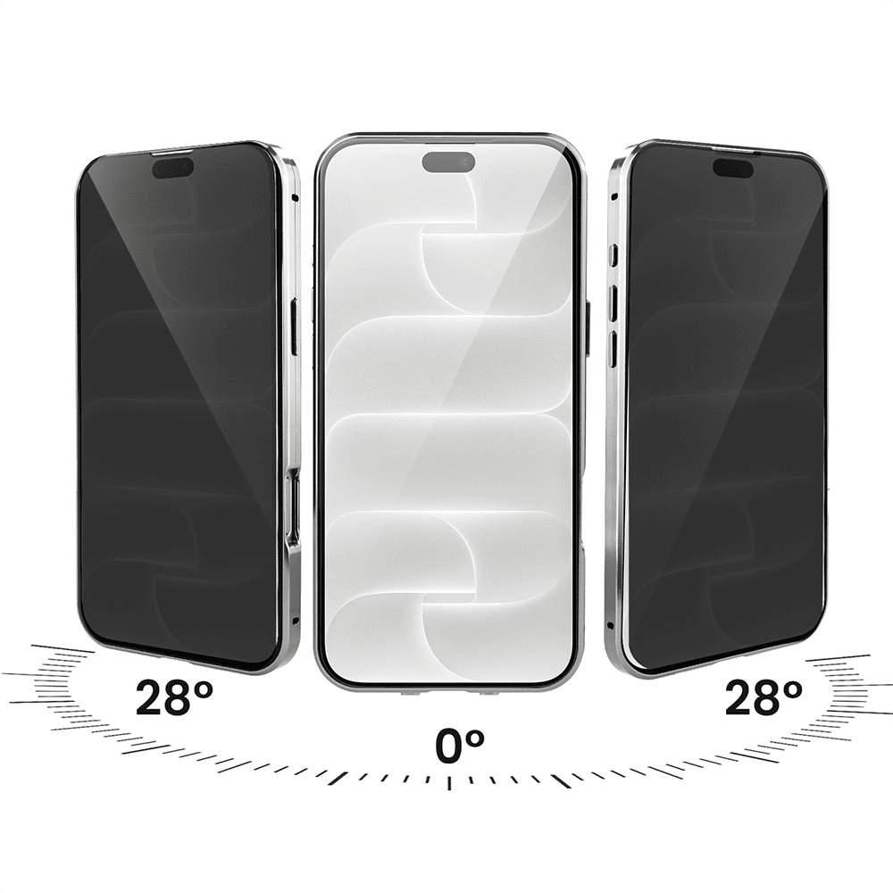 obudowa do iphone 18 pro max, podwójna szyba i aluminium 360° przód + tył magnetyczna, z osłoną aparatu i szkłem prywatyzującym, srebrna