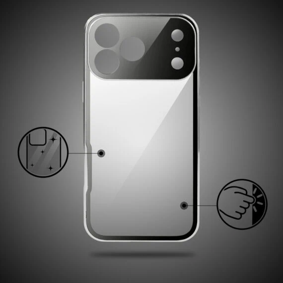 obudowa do iphone 18 pro max podwójna szyba i polerowane aluminium 360° magnetyczna, z osłoną aparatu, srebrna