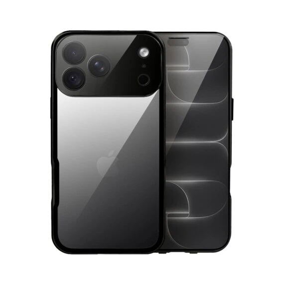 obudowa do iphone 18 pro max podwójna szyba i polerowane aluminium 360° magnetyczna, z osłoną aparatu, czarna