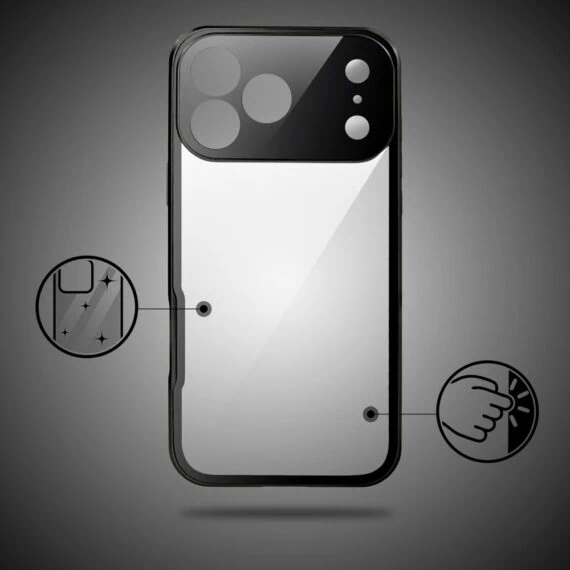 obudowa do iphone 18 pro max podwójna szyba i polerowane aluminium 360° magnetyczna, z osłoną aparatu, czarna