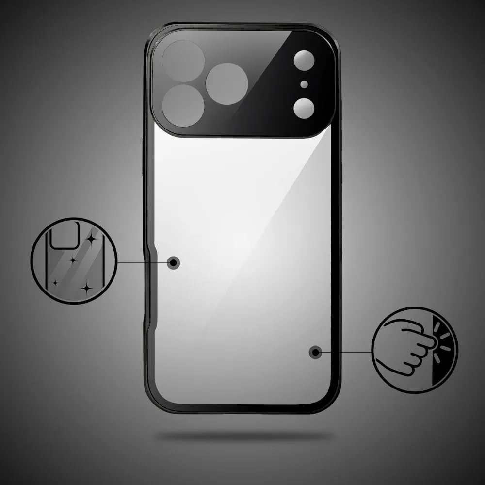 obudowa do iphone 18 pro max podwójna szyba i polerowane aluminium 360° magnetyczna, z osłoną aparatu, czarna