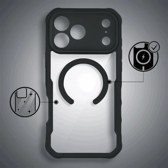 ochronne etui 360° do iphone 18 pro max, przód i tył, z ochroną anti shock i magsafe, czarne