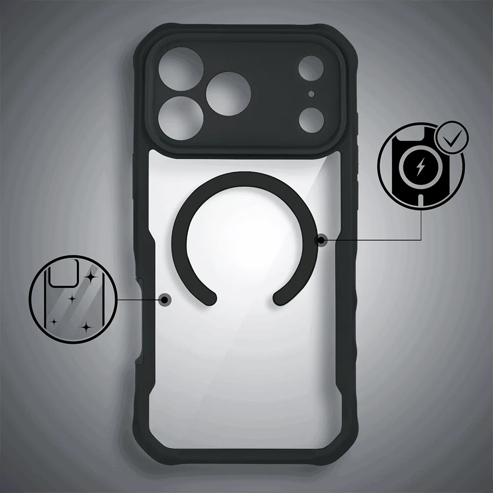ochronne etui 360° do iphone 18 pro max, przód i tył, z ochroną anti shock i magsafe, czarne