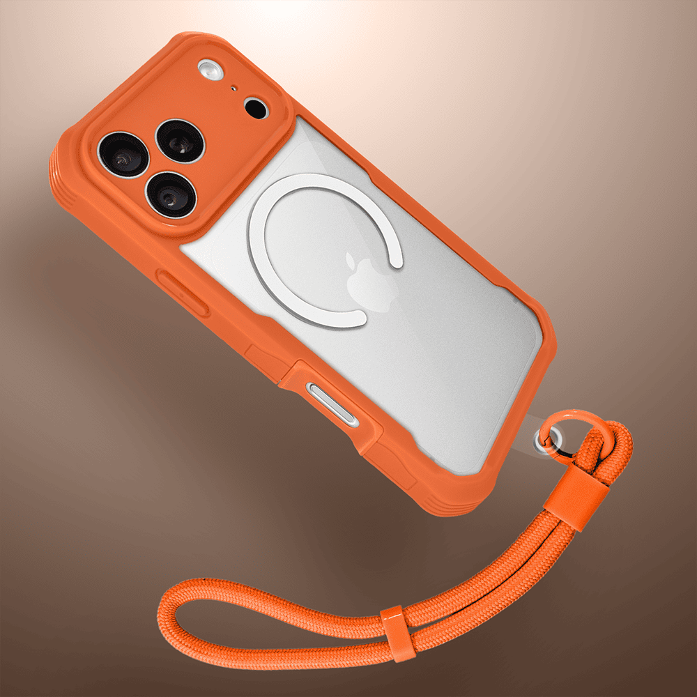 ochronne etui 360° do iphone 18 pro max, przód i tył, z ochroną anti shock i magsafe, pomarańczowe