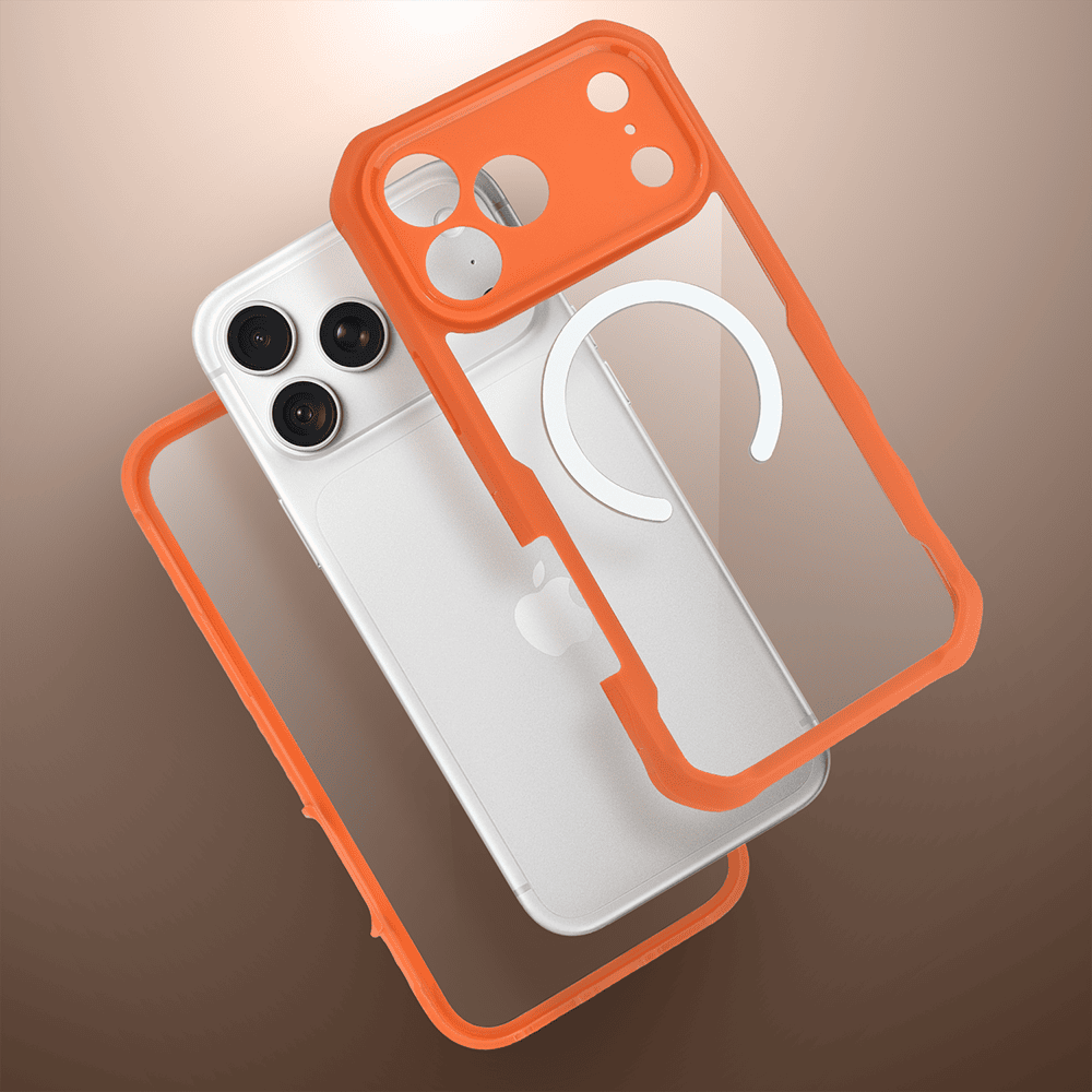 ochronne etui 360° do iphone 18 pro max, przód i tył, z ochroną anti shock i magsafe, pomarańczowe