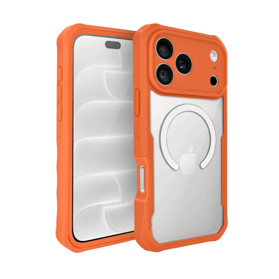 ochronne etui 360° do iphone 18 pro max, przód i tył, z ochroną anti shock i magsafe, pomarańczowe