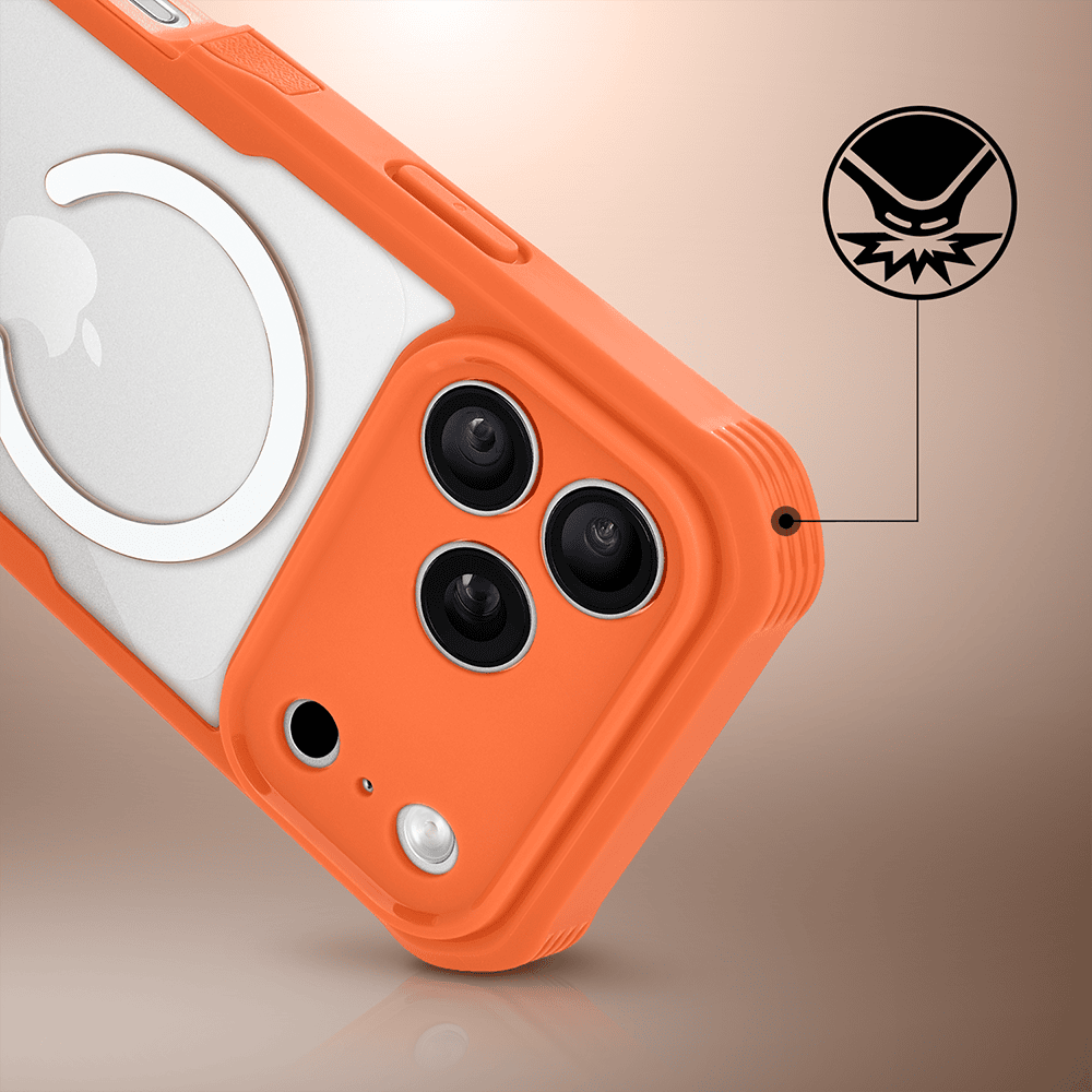 ochronne etui 360° do iphone 18 pro max, przód i tył, z ochroną anti shock i magsafe, pomarańczowe