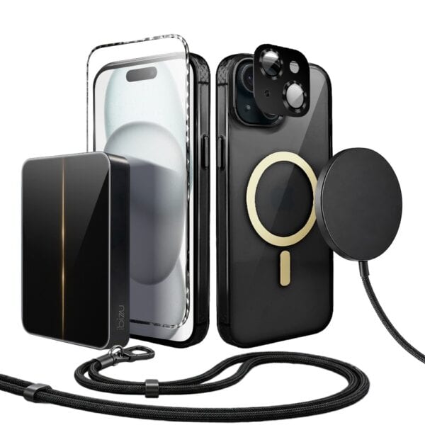 Perfect Match do iPhone 15 – zestaw Golden Elite + akcesoria, czarny