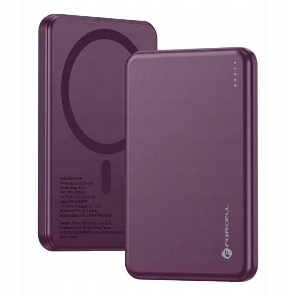 power bank magsafe ultraslim 5000 mah, ładowanie bezprzewodowe, burgundowy