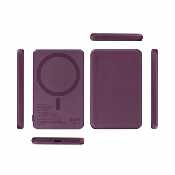power bank magsafe ultraslim 5000 mah, ładowanie bezprzewodowe, burgundowy