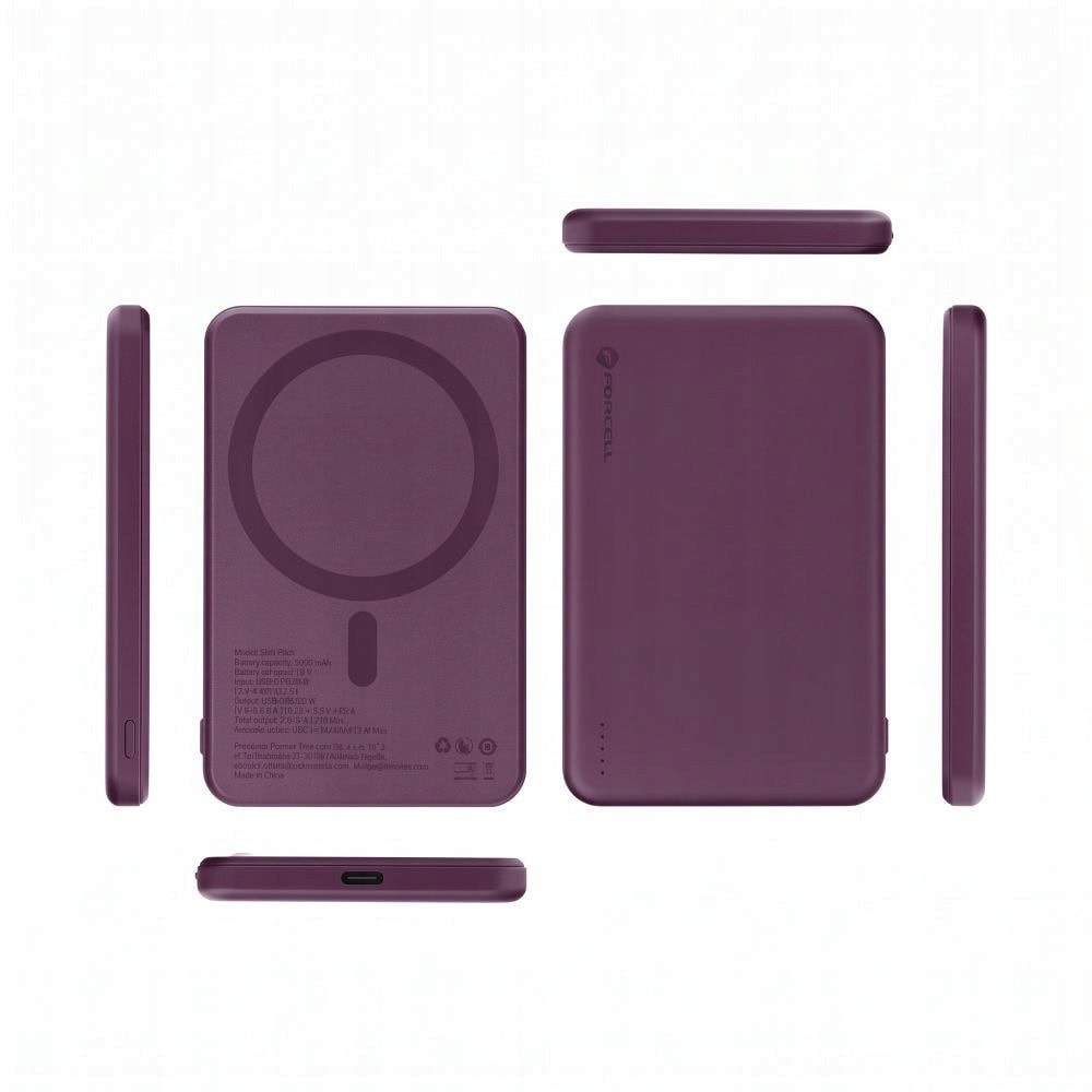 power bank magsafe ultraslim 5000 mah, ładowanie bezprzewodowe, burgundowy
