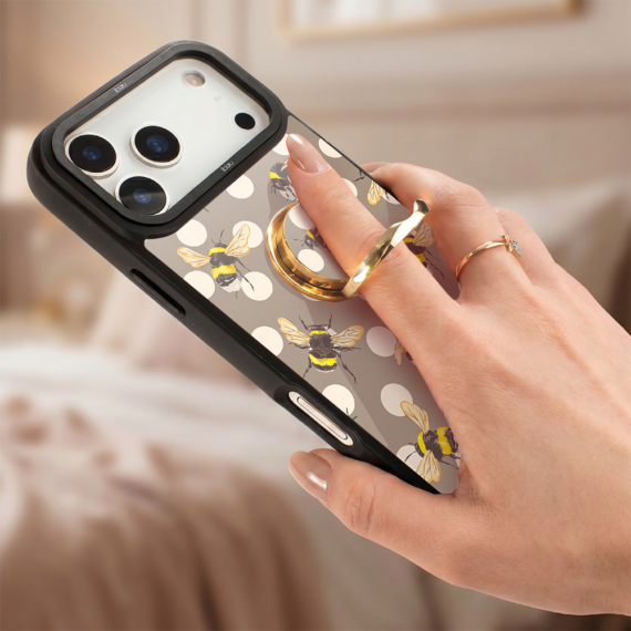 uchwyt do telefonu, ring na palec, podstawka, żółte złoto, wzór miodowe lato