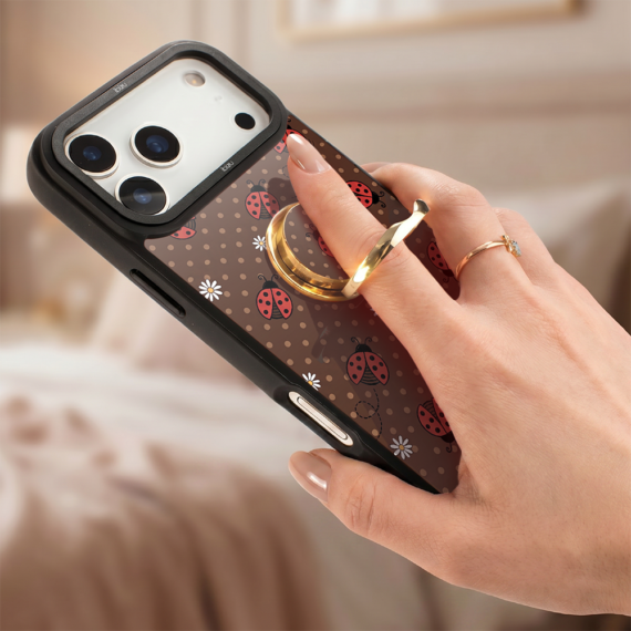 uchwyt do telefonu, ring na palec, podstawka, żółte złoto, wzór wesoł