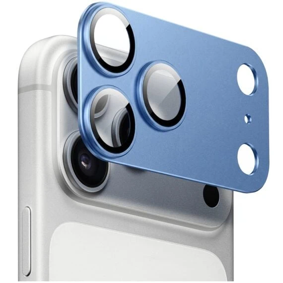 iphone 17 pro gładka metalowa osłona na cały panel aparatu, wbudowane szkła 9h, niebieski