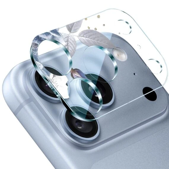 iphone 18 pro pełne szkło hartowane na cały aparat, kamerę, niebieskie kwiaty