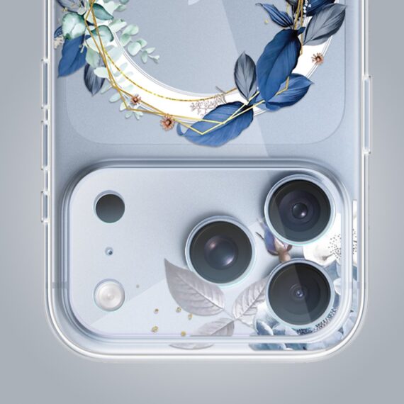 iphone 18 pro pełne szkło hartowane na cały aparat, kamerę, niebieskie kwiaty
