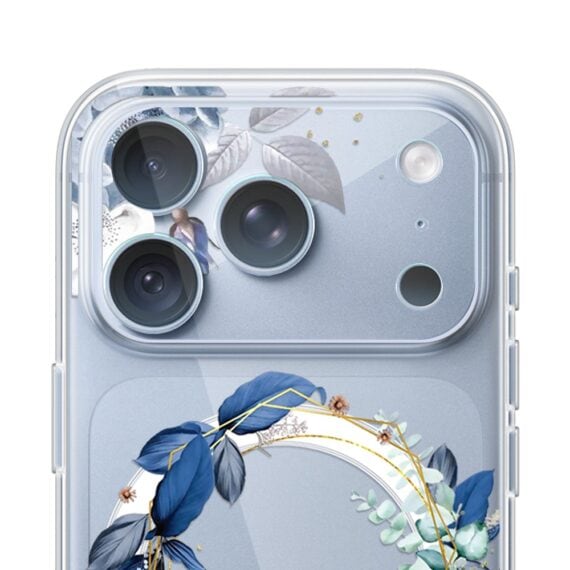 iphone 18 pro pełne szkło hartowane na cały aparat, kamerę, niebieskie kwiaty