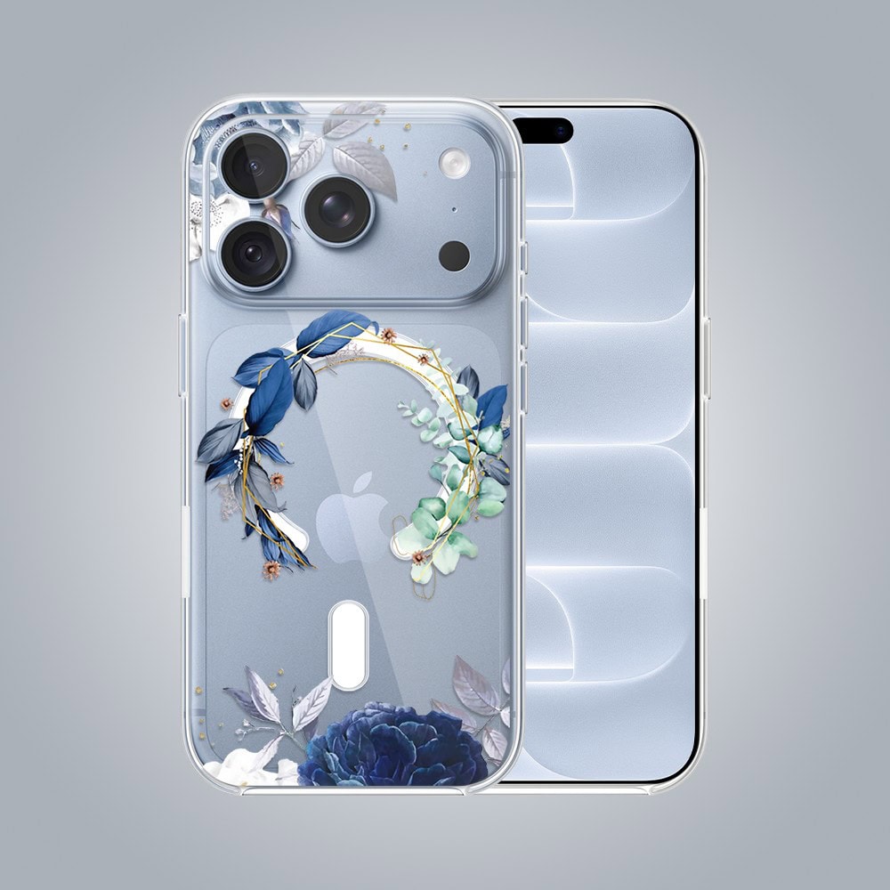 iphone 18 pro pełne szkło hartowane na cały aparat, kamerę, niebieskie kwiaty
