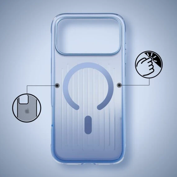 etui do iphone 18 pro glacier rigato, wzmocnione antishock, z magsafe, błękit lodowca