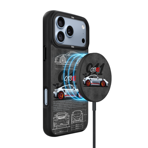 Ładowarka magnetyczna magflow i25 do magsafe, czarna ze wzorem 911 gt3 rs