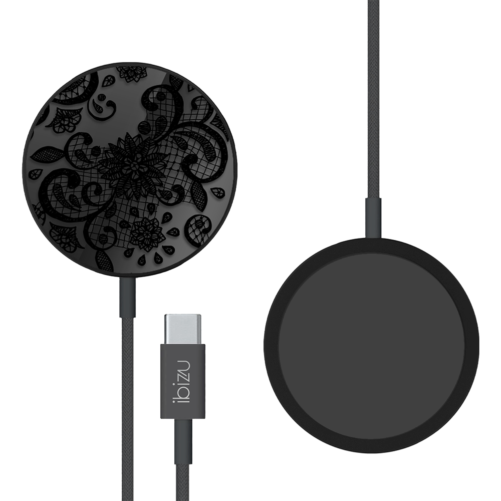 Ładowarka magnetyczna magflow i25 do magsafe, czarna ze wzorem koronkowa czerń