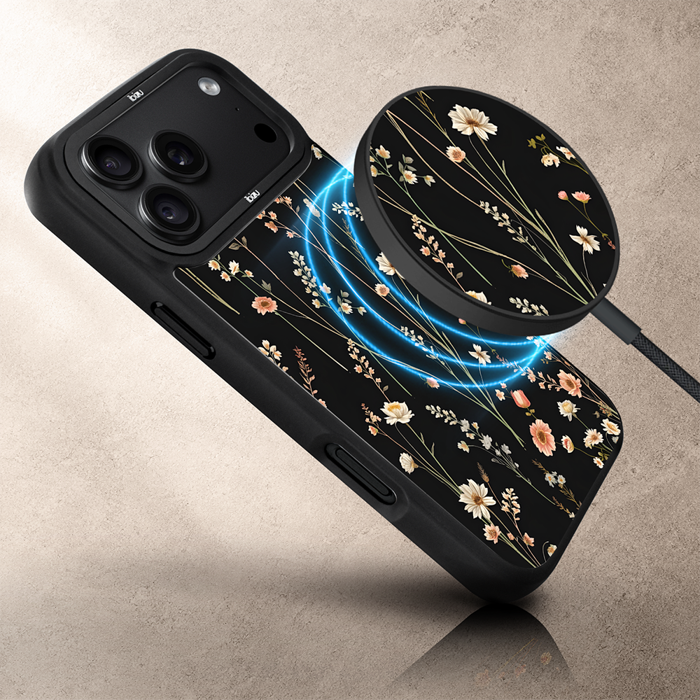 Ładowarka magnetyczna magflow i25 do magsafe, czarna ze wzorem północny ogród