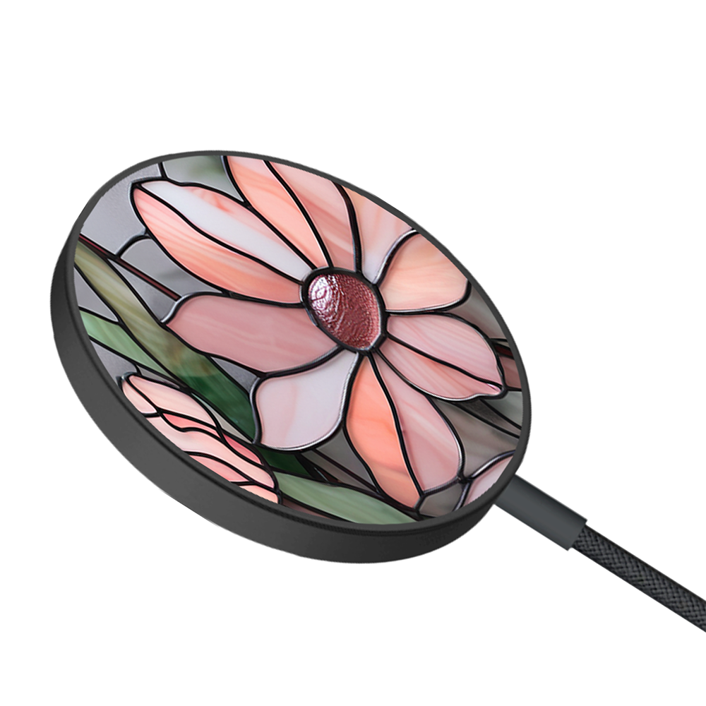 Ładowarka magnetyczna magflow i25 do magsafe, czarna ze wzorem różowa magnolia