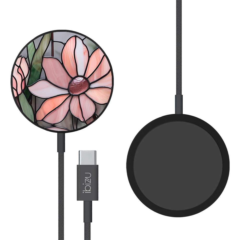 Ładowarka magnetyczna magflow i25 do magsafe, czarna ze wzorem różowa magnolia
