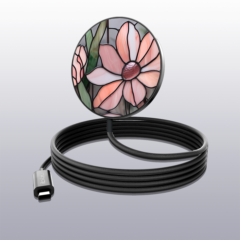 Ładowarka magnetyczna magflow i25 do magsafe, czarna ze wzorem różowa magnolia