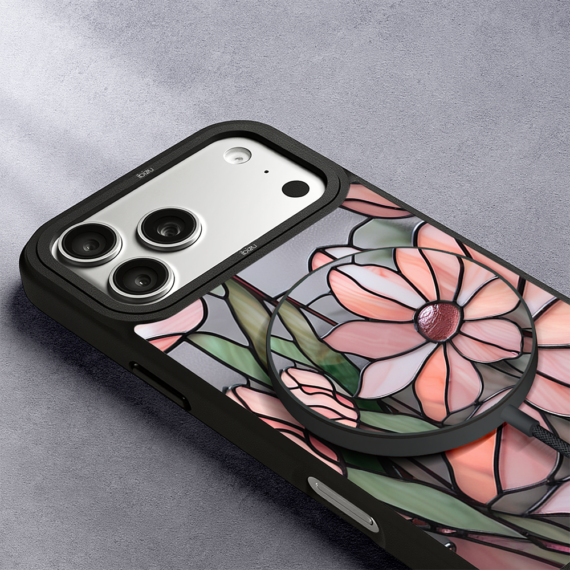 Ładowarka magnetyczna magflow i25 do magsafe, czarna ze wzorem różowa magnolia