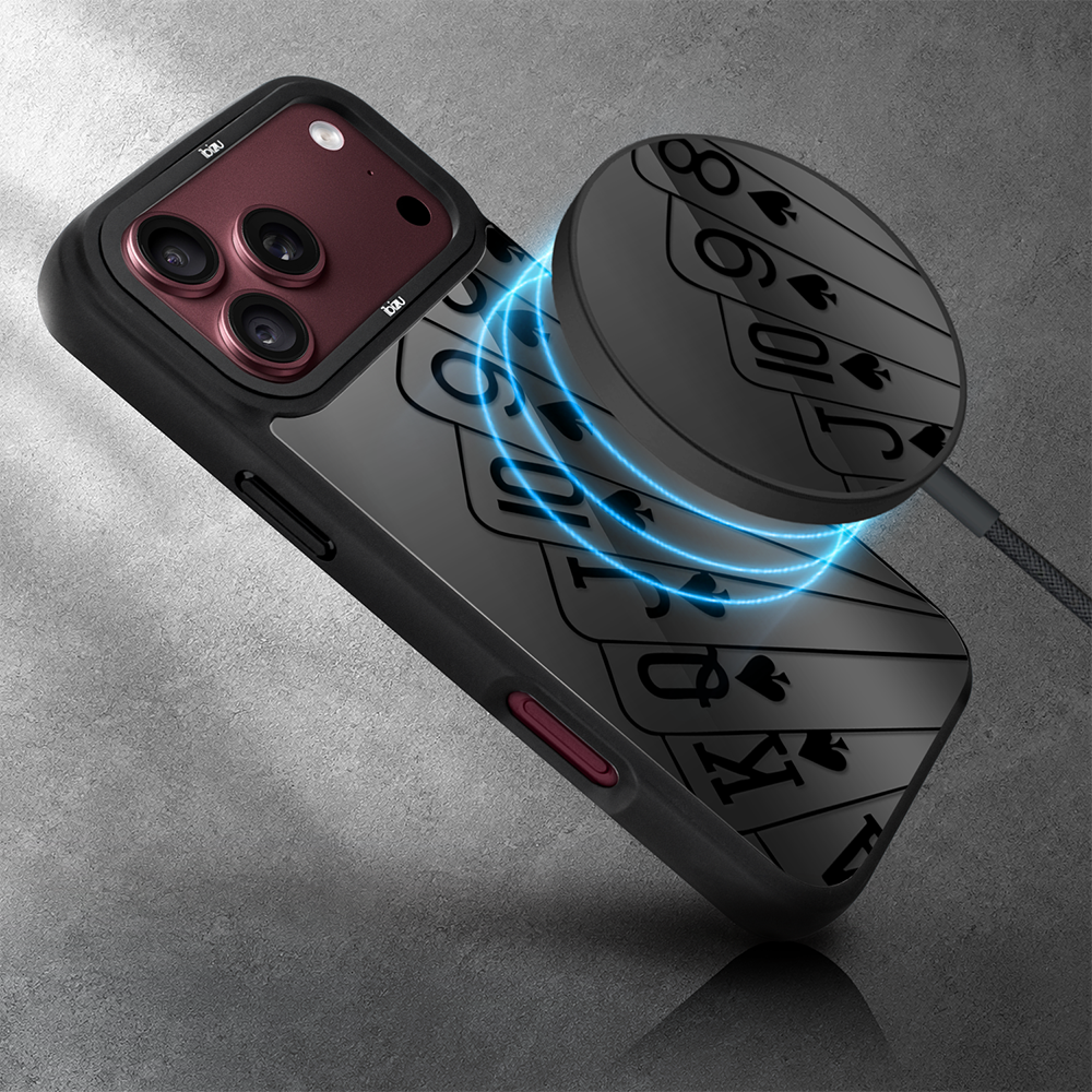 Ładowarka magnetyczna magflow i25 do magsafe, czarna ze wzorem karty do gry