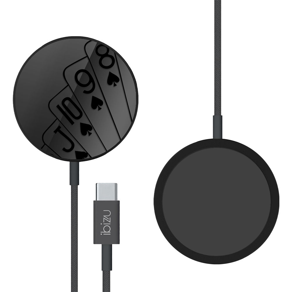 Ładowarka magnetyczna magflow i25 do magsafe, czarna ze wzorem karty do gry