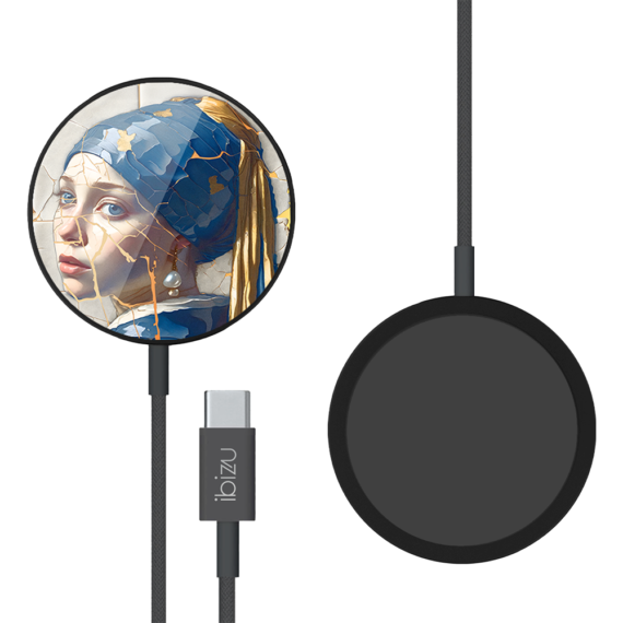 Ładowarka magnetyczna magflow i25 do magsafe, czarna ze wzorem kobieta z perłą