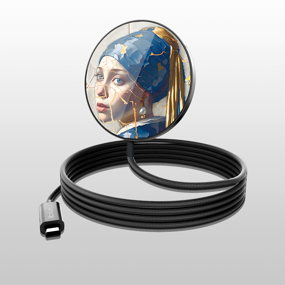 Ładowarka magnetyczna magflow i25 do magsafe, czarna ze wzorem kobieta z perłą