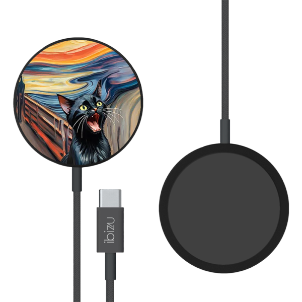 Ładowarka magnetyczna MagFlow i25 do MagSafe, czarna ze wzorem krzyk kota