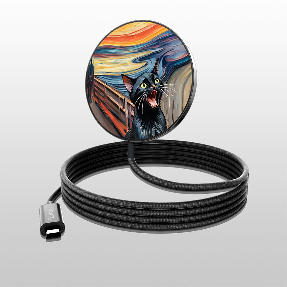 Ładowarka magnetyczna magflow i25 do magsafe, czarna ze wzorem krzyk kota