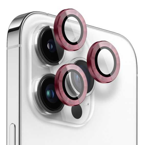 metalowa osłona obiektywów szkło na aparat iphone 14 pro, burgundowe