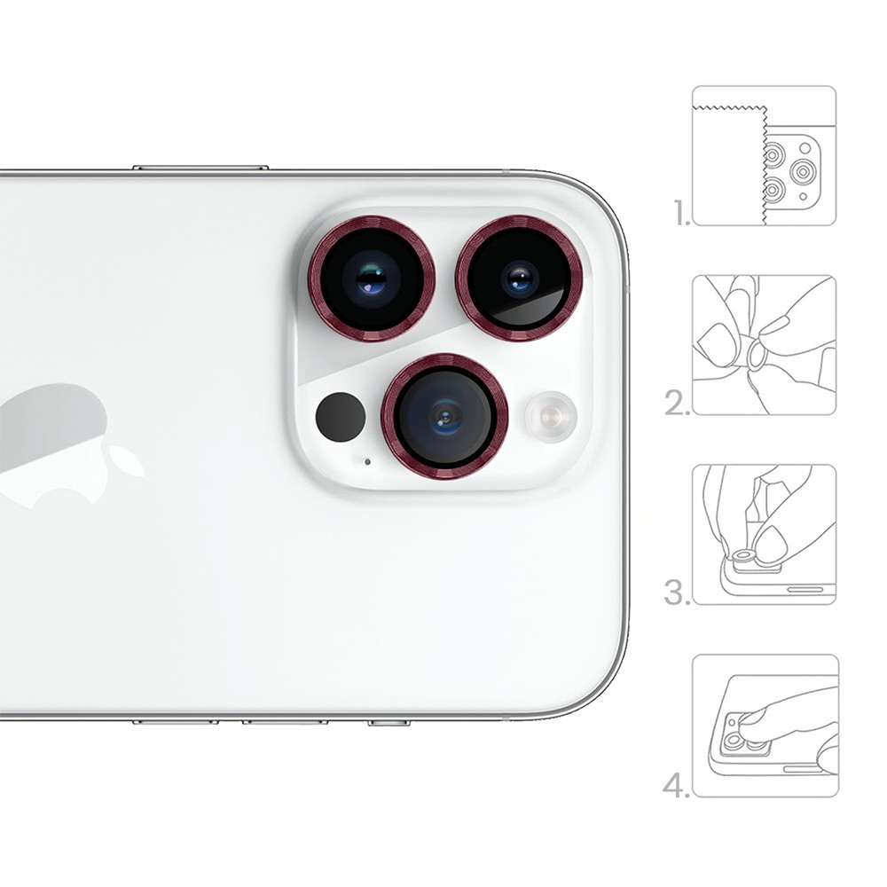 metalowa osłona obiektywów szkło na aparat iphone 14 pro, burgundowe