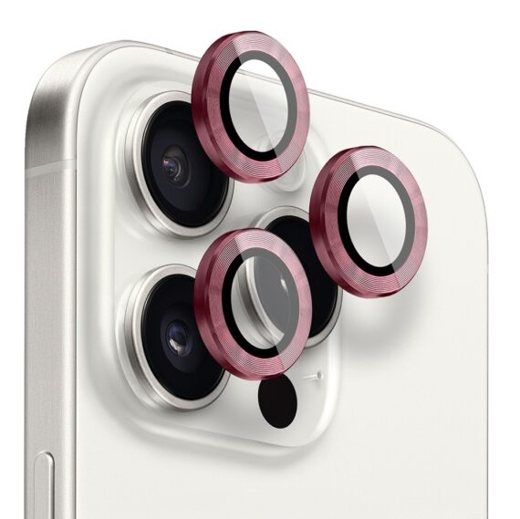 metalowa osłona obiektywów szkło na aparat iphone 15 pro max, burgundowe