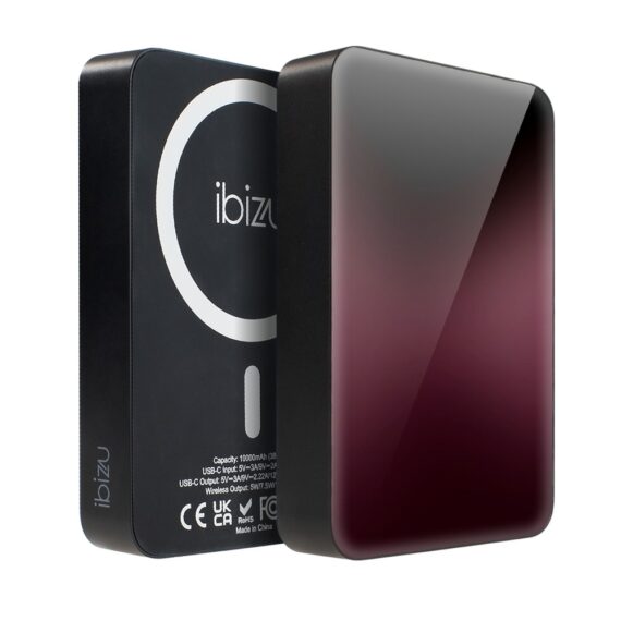 powerbank ibizu magpower 10k do iphone z magsafe, solidny, aluminiowy, 10 000 mah, burgundowy gradient