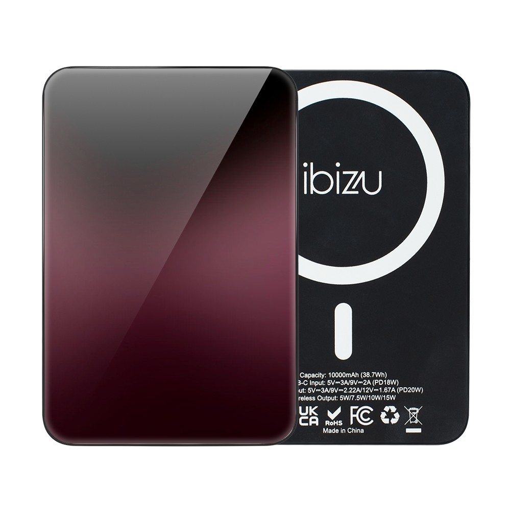 powerbank ibizu magpower 10k do iphone z magsafe, solidny, aluminiowy, 10 000 mah, burgundowy gradient