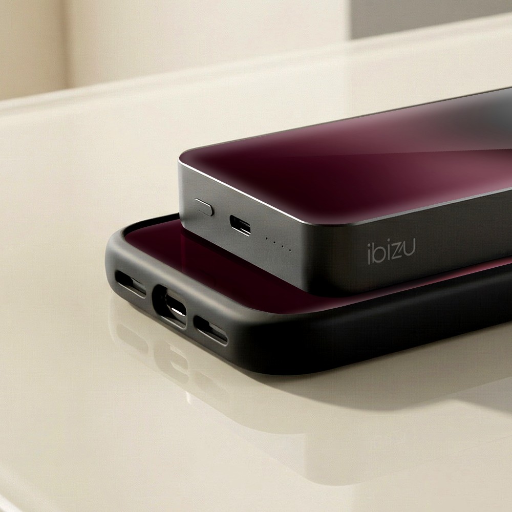 powerbank ibizu magpower 10k do iphone z magsafe, solidny, aluminiowy, 10 000 mah, burgundowy gradient