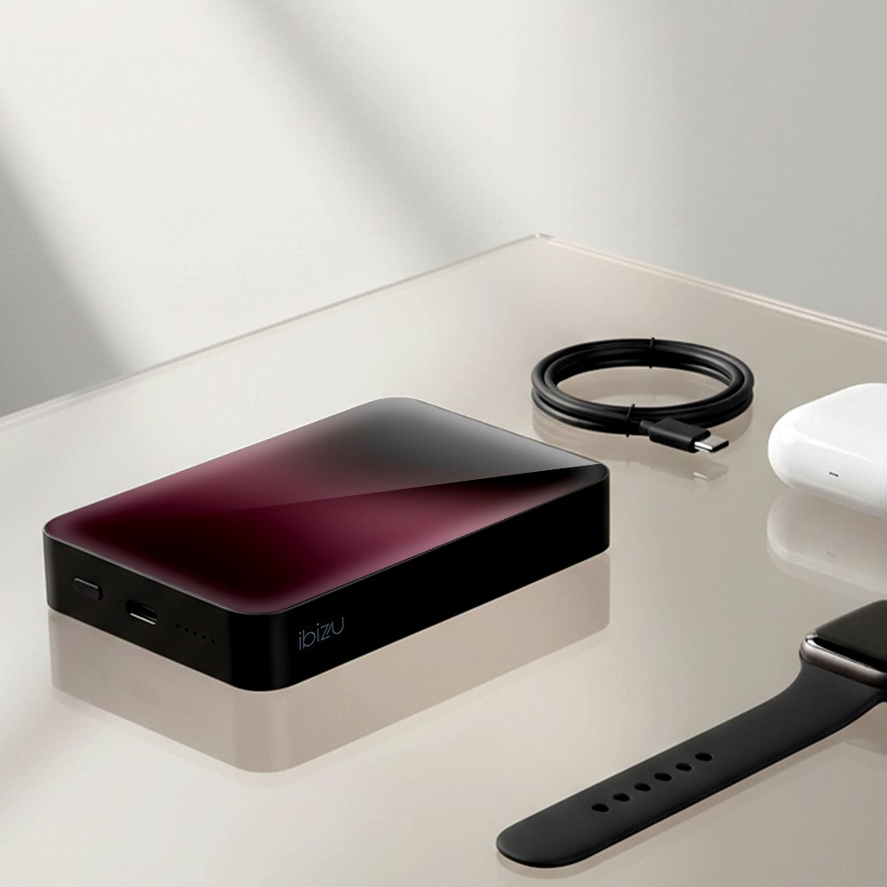 powerbank ibizu magpower 10k do iphone z magsafe, solidny, aluminiowy, 10 000 mah, burgundowy gradient