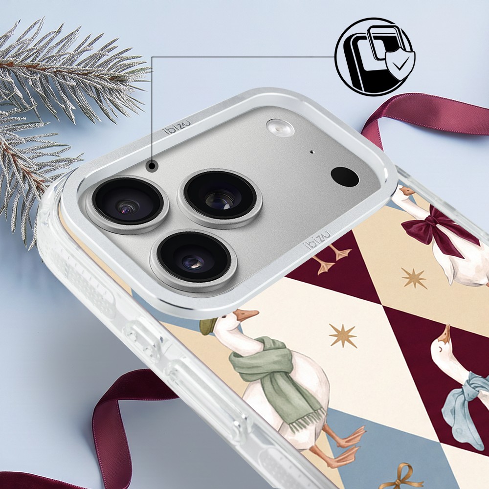 Etui do iPhone 17 Pro IBIZU Pretty Clear, metalowa ramka aparatu, przeźroczyste do MagSafe, Orszak Gęsi
