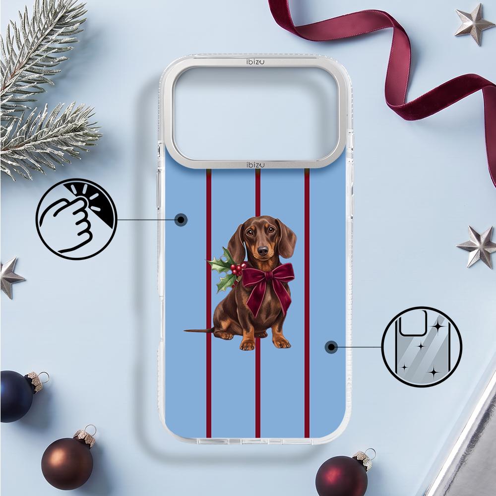 Etui do iPhone 17 Pro IBIZU Pretty Clear, metalowa ramka aparatu, przeźroczyste do MagSafe, jamnik z kokardą